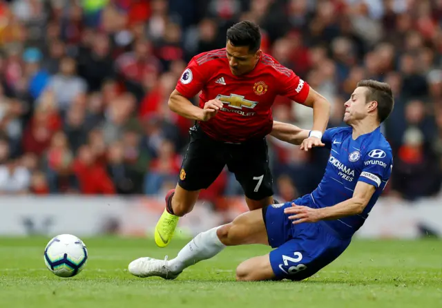 Alexis Sanchez playing in Manchester United's recent match against Chelsea