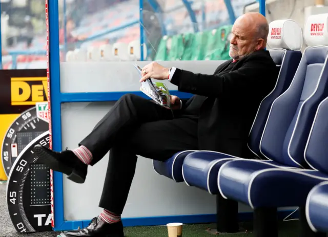 Mike Phelan in the dug-out at Huddersfield before kick-off