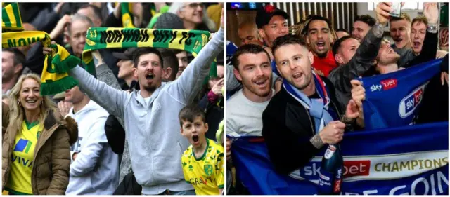 Norwich fans and the Sheffield United squad