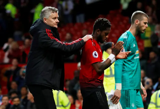 Fred, Ole Gunnar Solskjaer and David de Gea
