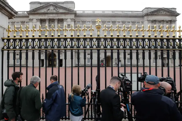 Journalists outside Buckingham Palace