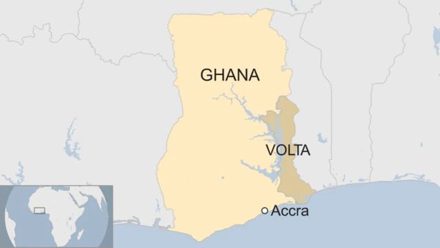 A map showing the location of the Volta region within Ghana