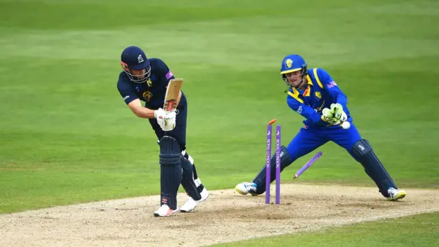 Warwickshire's Sam Hain being bowled in this year's contest