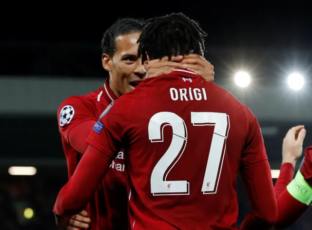 Van Dijk and Origi celbrate