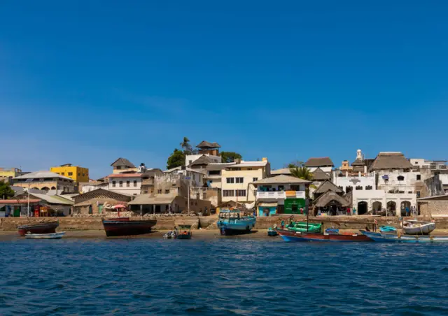 The old town seen from the sea, Lamu county, Lamu town, Kenya on March 4, 2019 in Lamu Town, Kenya.