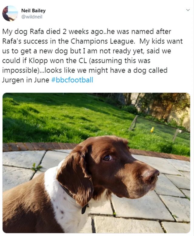 A tweet saying a family are getting a new dog which they will call Jurgen