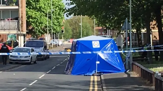 Tent in Wolverhampton after shooting on Monday