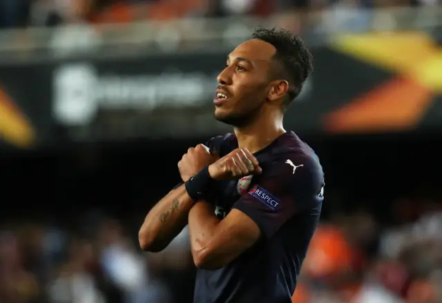 Pierre-Emerick Aubameyang celebrates scoring Arsenal's fourth goal