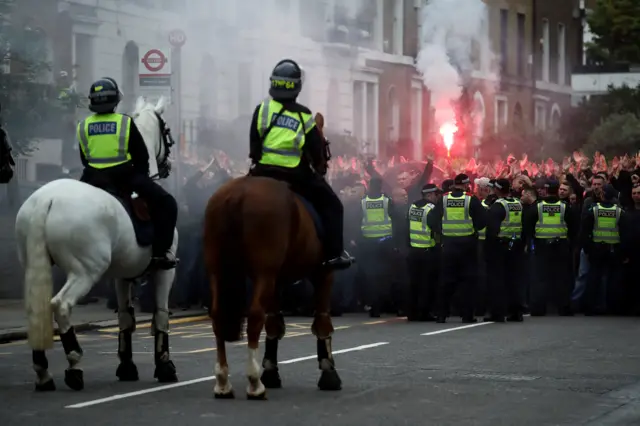 Frankfurt fans outside Stamford Bridge