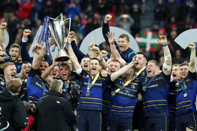 Leinster with the trophy