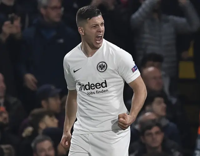 Luka Jovic celebrates