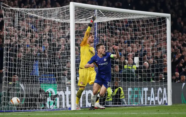 Cesar Azpilicueta appeals after goal is disallowed