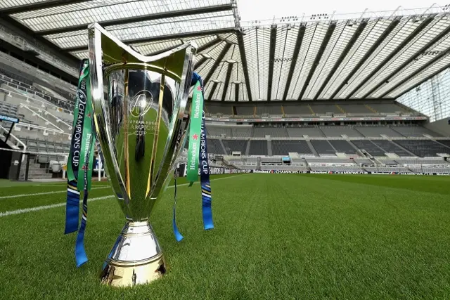 The Champions Cup trophy on the pitch at St James' Park