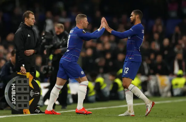 Ross Barkley comes on as a substitute to replace Ruben Loftus-Cheek