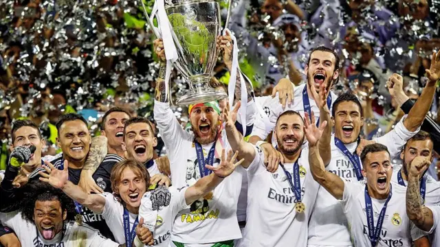 Real Madrid celebrate winning the 2016 Champions League