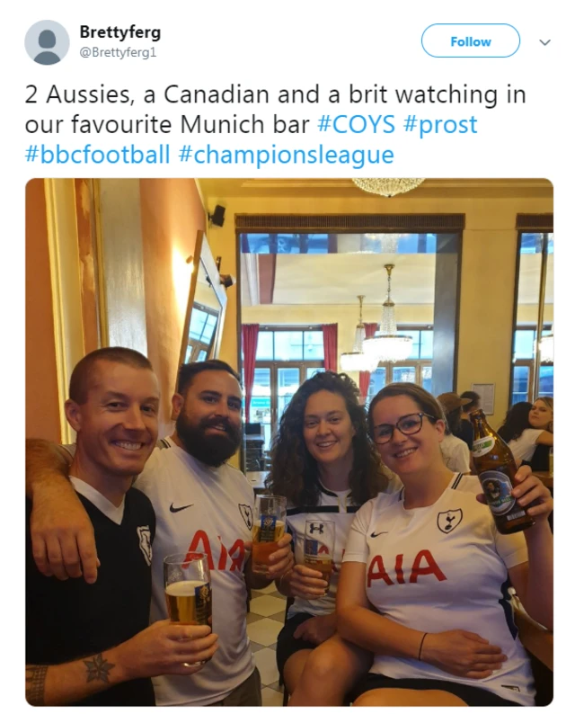 BrettyFerg tweets: 2 Aussies, a Canadian and a brit watching in our favourite Munich bar