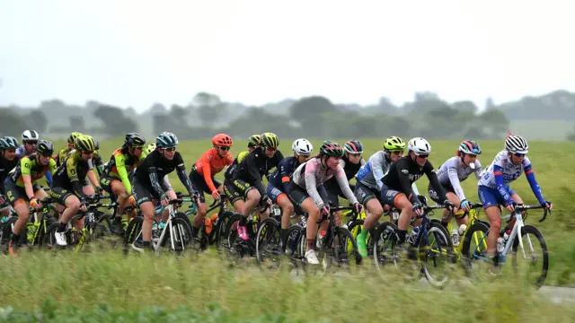 Women's Tour cyclists at Little Green, Suffolk