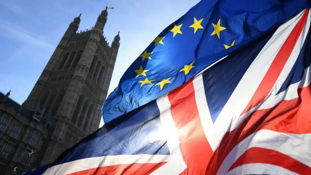 EU and UK flags outside Parliament