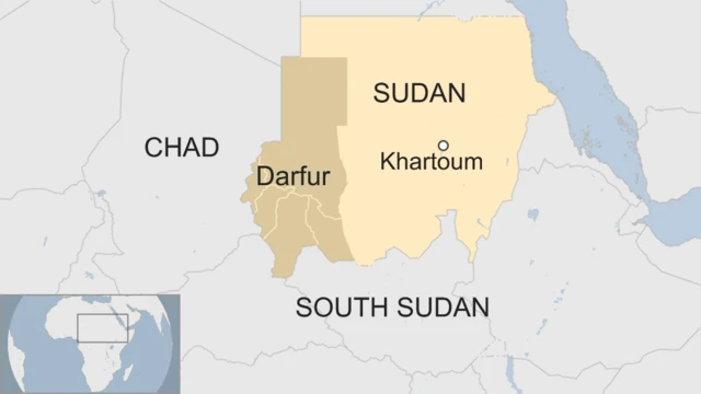 A map showing the location of Darfur within Sudan.