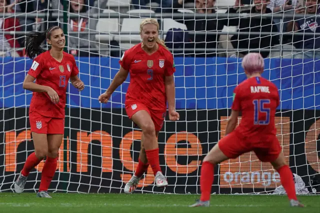 United States midfielder Lindsey Horan celebrates