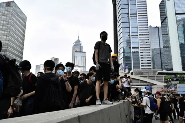 Protestors occupy Harcourt Road near the government headquarters in Hong Kong on June 12, 2019.