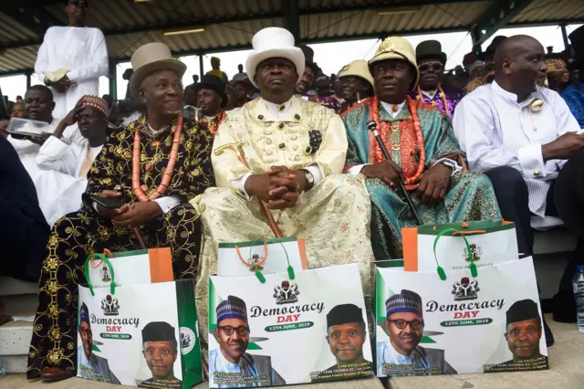 People wearing traditional dress during the Democracy Day celebrations in Abuja, on June 12, 2019.