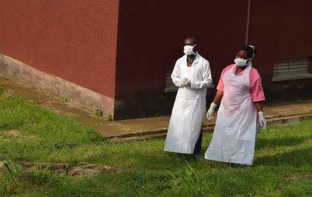 Ugandan medical staff in Bwera, Uganda, June 12, 2019.