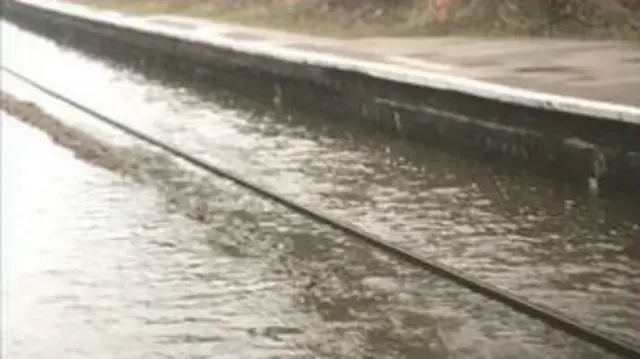 Railway lines under water