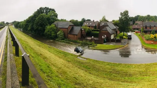 Flooded road in Solihull