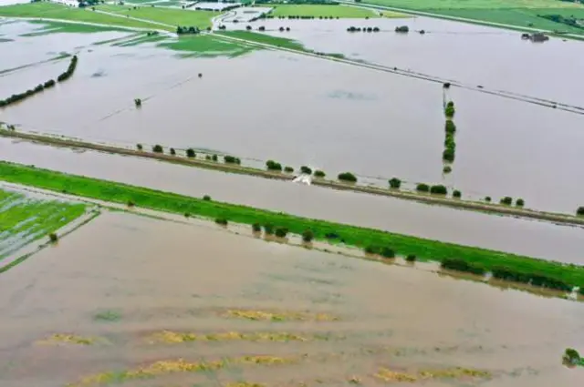 Aerial view of flooding around Wainfleet