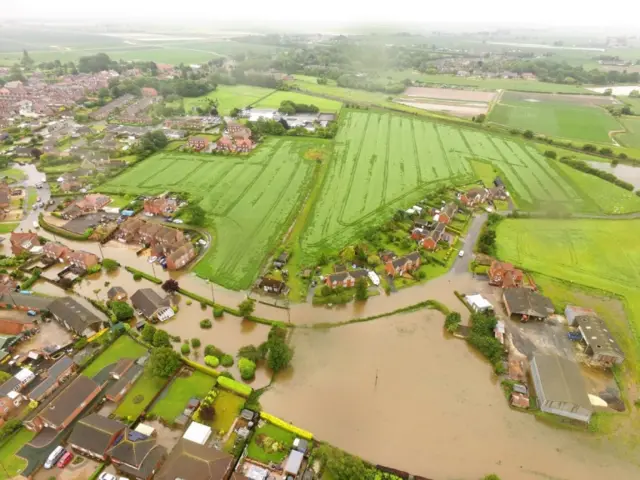 Aerial view of flooding in Wainfleet