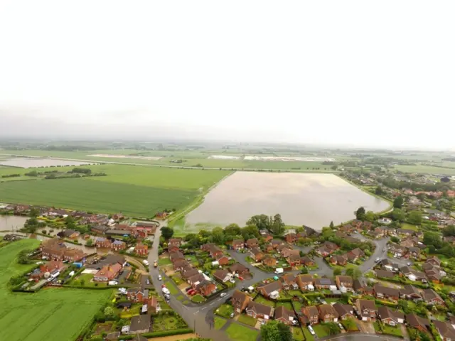 Aerial view of flooding in Wainfleet