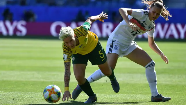 South Africa defender Janine Van Wyk is fouled