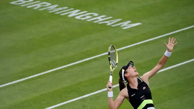 Britain"s Johanna Konta in action during her first round match against Estonia"s Anett Kontaveit