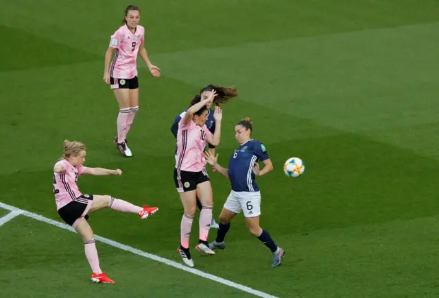 Erin Cuthbert has a shot at goal