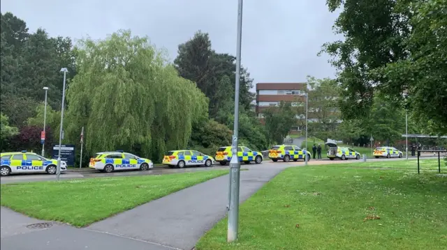 Police cars at the University of Exeter