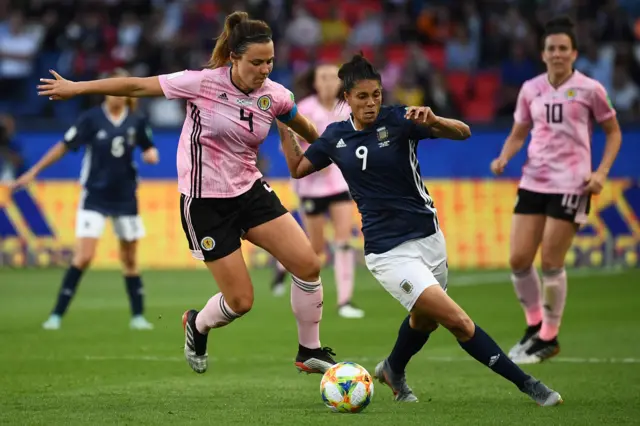 Rachel Corsie vies with Argentina"s forward Sole Jaimes