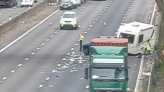 Vehicles on the M6 after crash