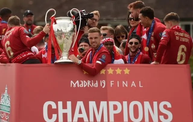 Liverpool players on open-top bus