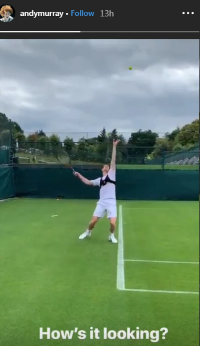 Murray's Instagram story. He is serving the ball and text says: "How's it looking?"