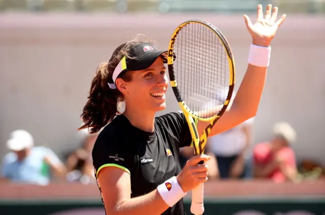 Konta waves to the crowd