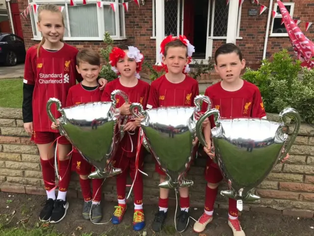 Young fans in Queens Drive in Childwall