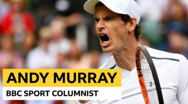 A photo of Murray celebrating with the words "Andy Murray BBC Sport Columnist" over it