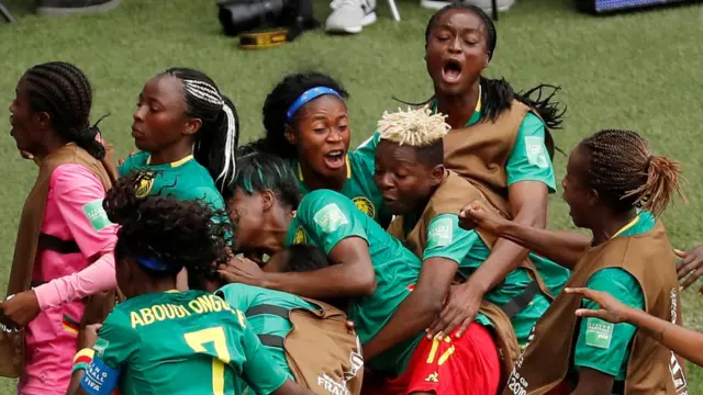 Cameroonian players celebrate