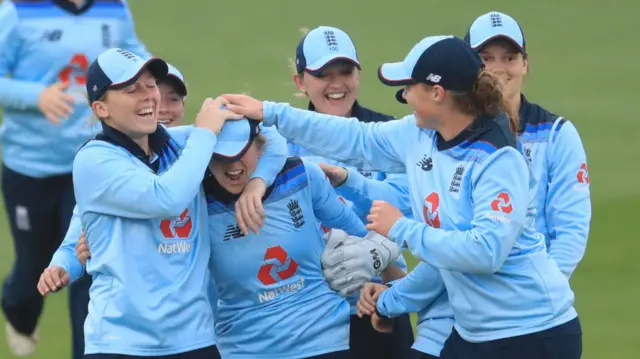 England celebrate a wicket during the ODIs