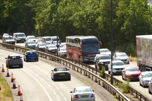 Bus stuck in traffic