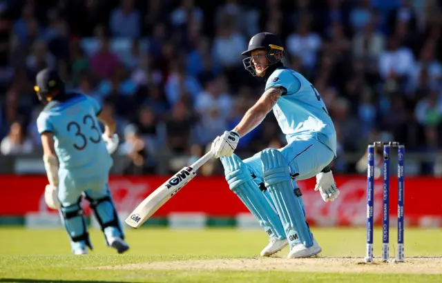 Ben Stokes and Mark Wood in action