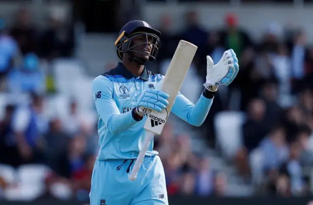 Jofra Archer looks dejected as he walks off after losing his wicket