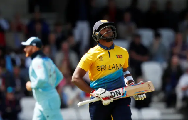 Avishka Fernando looks dejected after losing his wicket