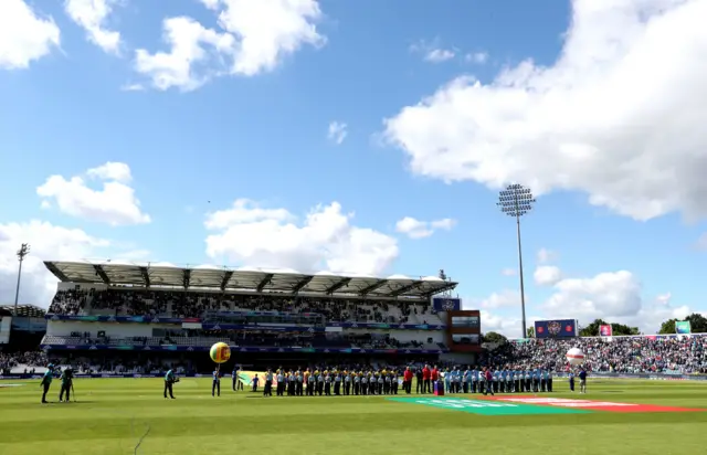 England and Sri Lanka players line up during the national anthem